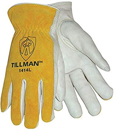Tillman 1414L 1414 Unlined Cowhide Leather Drivers Glove, Cowhide Leather, Large, White/Yellow (12 Pairs)