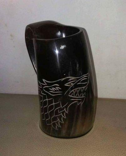 Mahira Nautical A Game of Thrones Wolf Carved Viking Drinking Horn Mug Tankard for Beer Wine ale A