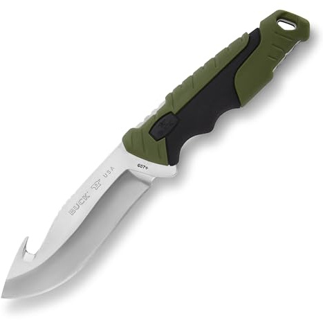 Buck Jagdmesser 657 PURSUIT, Stahl AISI 420HC Full Tang, Aufreißhaken, GFK-Nylon/Versaflexgriff, schwarzgrüne Scheide