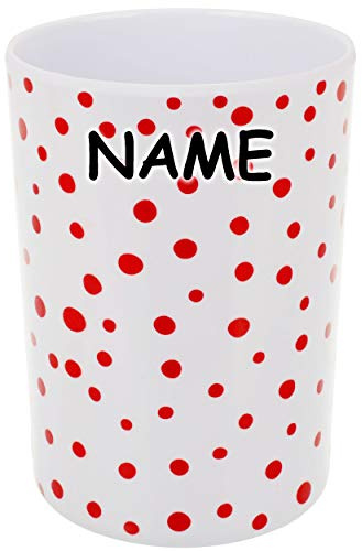 alles-meine.de GmbH 2 Stück Trinkbecher/Zahnputzbecher/Malbecher - Becher Punkte - weiß & rot inkl. Name - 350 ml - mehrweg - Trinkglas aus Melamin - Kunststoff Plastik..
