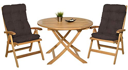 Pack 2 Cojines con respaldo para Sillas de Jardín. Conjunto de 2 cojines para sillones de Interior y Exterior. Cojín de silla con respaldo, cojines acolchados, mecedoras terraza. (Marrón)