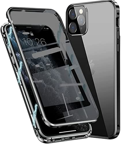 SIMao Privacy Screen Protector Compatible with iPhone 13 Mini Case, Magnetic Adsorption Metal Frame Cover,Anti Spy Tempered Glass Film, 360 Degrees with Camera Lens Protector Cover,Black