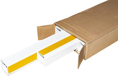 LINK LK406408 Confezione 8 Canaline Passacavi Adesive in PVC con Coperchio Scorrevole, Bianco, 40 mm x 40 mm x 1 m