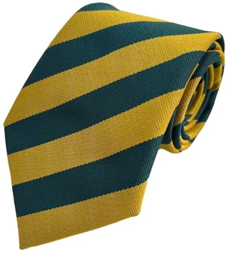 Corbatas de cuello a rayas estilo escolar para hombre, Botella verde y dorado, Talla única