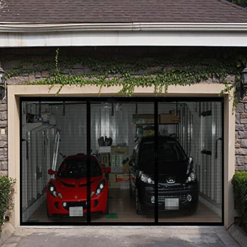 Premium Garage Door Screen for 2 Car High Garage 16x9ft, Heavy Duty Durable Fiberglass Screen Mesh, Hook & Loop Tapes, Strips, Doors Screen with Powerful Magnets, Easy to Install (16x9 Black)