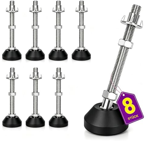 SHUIOG Lot de 8 pieds réglable M8 x 80 mm - Vis de réglage - Pied de meuble - Peut porter - Pieds réglables - Vis réglables - Pied réglables - Inclinaison maximale de 20 ° (8PCS M8 x 80mm x Ø40mm)