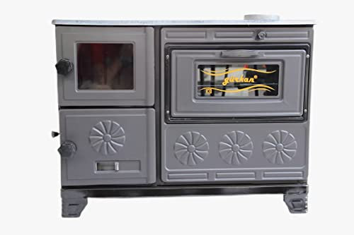 KAUFENET Kaminofen aus 100% Gusseisen, Holzofen, Herd mit Backofen, Schwarz, Energieklasse A