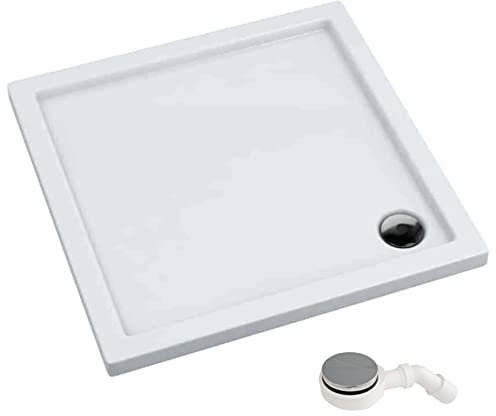 ECOLAM® stabile Duschwanne Duschtasse Acrylwanne Caspar Viereck flach 100x100 x 5 cm Tiefe 3 cm Acryl weiß + Siphon mit Ablaufbogen