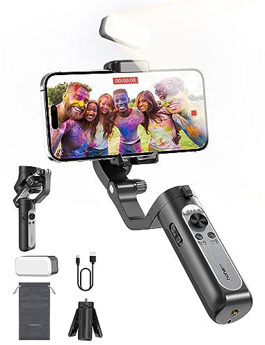 hohem iSteady XE Kit Gimbal Stabilisateur pour Smartphone, 3-Axis Gimbal pour iPhone & Android avec Lumière de Remplissage Magnétique Ajustable, Stabilisateur Portable et Pliable pour Youtube/TikTok