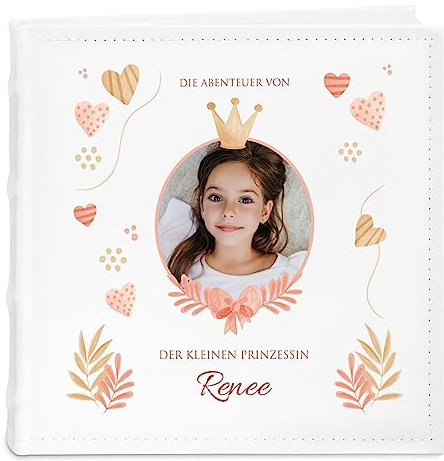 Maverton Einsteckalbum mit Aufdruck - Fotoalbum für 200 Fotos 10x15-50 Seiten - Größe: 21x22cm - Weiß - personalisierte Geschenke für Kind zur Taufe Geburt - Geburtstagsgeschenk