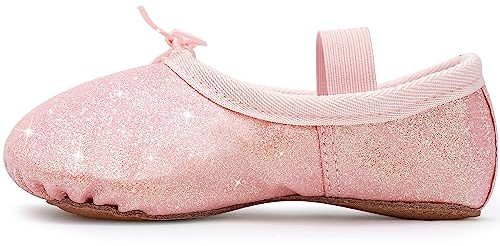 Ballet Shoes for Girls Glitter Ballet Dance Shoes Leather Dance Slippers Full Sole Ballet Dance Flats for Childrens Kids Toddler for Dance Performance Gymnastics