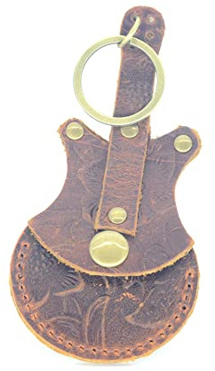 JJNUSA Handgjord gitarrformad plektrumhållare, äkta läder gitarrplektrum hållare nyckelring, plektrum fodral instrument presentidéer för musiker