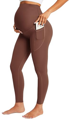 BAYDI Nudi Damen Umstandsleggings mit Taschen Blickdichte Lange Schwangerschaftsleggings High Waist Umstandshose Damen Weich elastisch Schwangerschaftshose