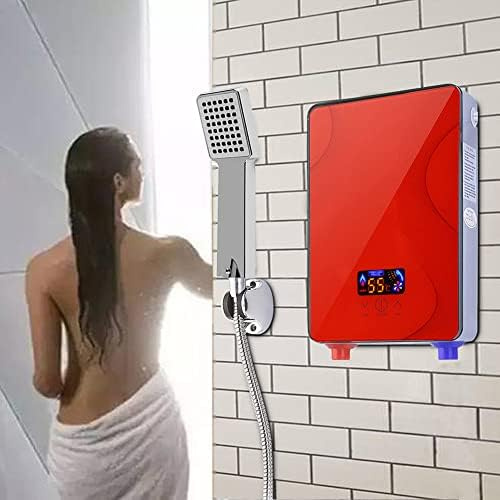6500W Durchlauferhitzer, 220V Klein Elektrisch Warmwasser Digital Dusche Set mit Bad Dusche Kit 30-55 ℃, Sofortige Aufheizung, Tanklose, Konstante Temperaturregelung (Rot)