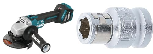 Makita DGA513Z Akku-Winkelschleifer 18 V (ohne Akku, Ohne Ladegerät), (L X B X H) 382 X 140 X 145 Mm & BGS 292 | Bit-Adapter mit Haltekugel | Innenvierkant 10 mm (3/8) | Innensechskant 8 mm (5/16)