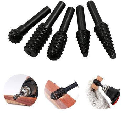 JDCMEI 5 Pezzi Frese Rotanti in Metallo, Set di Frese Rotative Lima Rotante per la Lavorazione del Legno Incisione File per Intaglio Set di Punte per Gambo Per Perforazione Intaglio Lucidatura