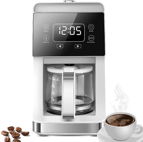 YIWENG Cafetière goutte à goutte Machine à café américaine de 5 à 10 tasses avec broyeur intégré Réservoir d'eau de 780 ml Garder au chaud Cafetière Americano Grind and Brew Cafetière pour grains de