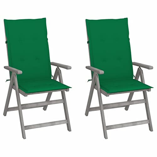 CIADAZ Verstellbare Gartenstühle 2 STK. mit Auflagen, Gartenmöbel, Balkonstühle, Hochlehner, Balkonmöbel, Balkon Stuhl, Bistrostuhl, Garten Stühle, Sit Möbel, Armlehnenstuhl, Massivholz Akazie