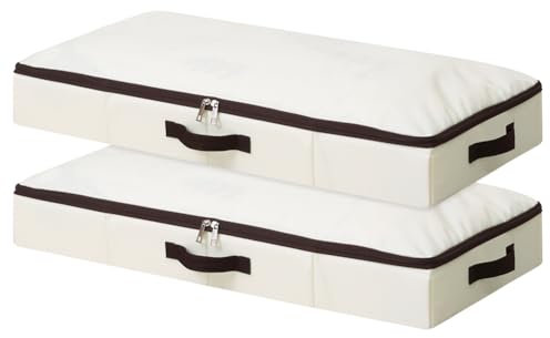 iwill CREATE PRO Faltbarer Unterbett-Aufbewahrungskorb mit strapazierfähigem Stoff für Kleidung, Schuhe, Spielzeug, Decke, Tröster-Organizer-Behälter, Beige 2er Pack