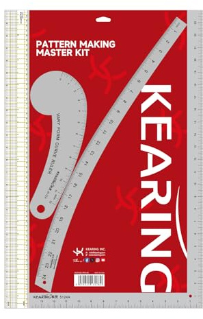 KEARING Inch Fashion Designer's Ruler Kit, French Curve Hip Curve L-Square Ruler, Light Aviation Aluminum, 2 x 24inch Quilting Tool
