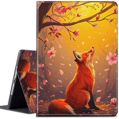 Schutzhülle für Fire HD 10 Tablet (7. / 9. Generation 2017/2019, 25,7 cm (10,1 Zoll), leicht, schützendes PU-Leder, Smart Stand Cover mit automatischer Wake-Sleep-Tablet-Hülle – Kirschblüte und Fuchs