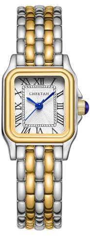 CHEETAH Watches for Women with Small Two-Tone Vintage Bracelet, Rectangular Case Roman Dial