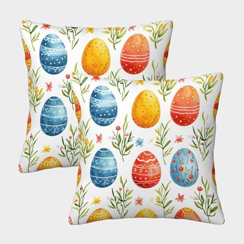 NBGFTTDE Easter Egg Cushion Cover 2 Pack Soft Decorative Machine Washable Pillowcases Square Cushions with Invisible Zipper Cushion Covers for Sofa Car Bed Outdoor Decor Throw Pillow Case 45x45cm