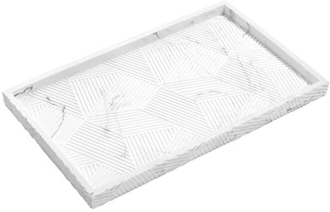 Shinowa Plateau de Salle de Bain, 11 x6,9 Plateau de Comptoir pour Parfum, Organisateur de Salle de Bain en Résine pour Parfum, Bougies, Plantes, Bibelots, Grande Taille, Blanc Marbré