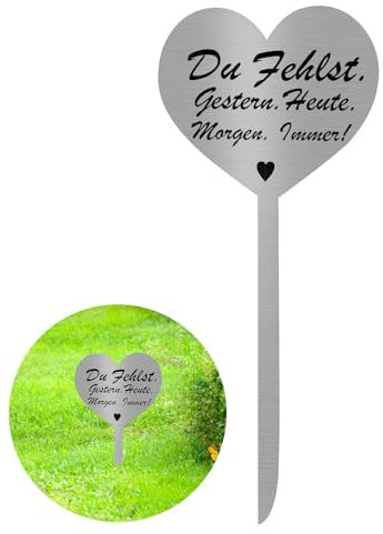 KZXCVS Herz Grabstecker Edelstahl Grabschmuck mit Spruch Du Fehlst. Gestern. Heute. Morgen. Immer! Grabdekoration Wetterfest Grabgestecke Erinnerung Gedenkstätte Grabschmuck Wetterfest Urnengrab 28cm