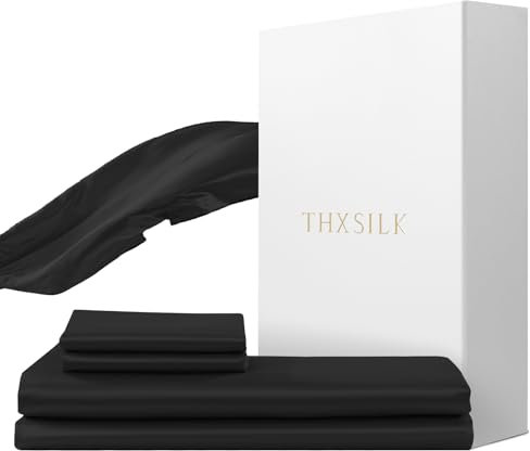THXSILK Juego de ropa de cama de seda de 2 piezas, funda nórdica de 135 x 200 cm y funda de almohada de 80 x 80 cm, juego de ropa de cama de seda de lujo, muy suave y liso, color negro