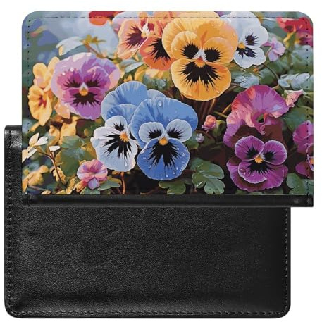 Reisepasshülle, Stiefmütterchen-Blumen, bedruckt, Reisepasshülle, PU-Passhülle, Unisex, Stiefmütterchen-Blumen, 14 x 9 cm, Stiefmütterchen-Blumen, 5.8*3.9 IN