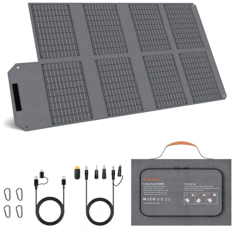 MHPOWOS 80W Tragbares Solarpanel, 19V Faltbares Solarladegerät Outdoor | mit USB C, USB A und DC Ausgängen, IP65 wasserdicht, für Tragbare Power Station, iPhone, iPad, Camping, Wandern, Reisen