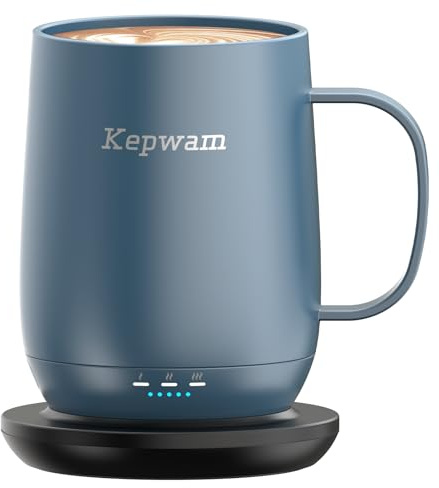 Kepwam Self Heating Coffee Mug T2, 16oz Smart Heated Coffee Mug, 150 Min Battery Life - Hot up to 149℉ Temperature Control Coffee Mug Warmer, Gifts for Dad Mom (No APP)