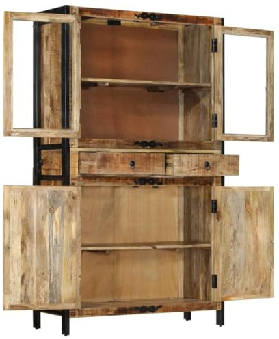 ULUYYUC Sideboard Vintage Vitrinenschrank Küche Mehrzweckschrank Barschrank - Highboard 100x40x175 cm Massives Raues Mangoholz für Schlafzimmer Küche Wohnstube Speisesaal