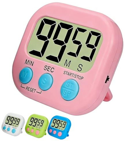 Eastrise Digital Kitchen Timer with Magnetic Stand & 6 Color Options - 3 Modes (Count Up/Down/Clock), Loud Alarm, Portable Design for Cooking, Exercise, Study (AAA Battery Powered)-Pink