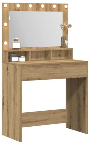 vidaXL Smyckebord Artisan Ek 75,5 x 41 x 135 cm Konstruerat trä, Modern rektangulär förvaringsenhet, sovrumsmöbel, sminkbord, minimalistisk sminkplats med lampor, hållbart konstruerat trä
