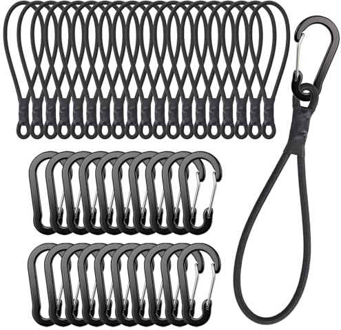 GGXZHT Set di 20 elastici con ganci, estensori elastici con moschettone, elastici e cinghie di tensione per teloni, campeggio, giardino, auto e officina, moschettone in alluminio, 25 cm