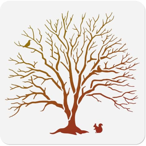 Doodlream Baum des Lebens Schablone Zum Malen Baumschablone 30 × 30 cm Zeichenvorlage Natur DIY Handwerk Malvorlage für Wand Home Decor Holz Brennen Karte Journal Leinwand