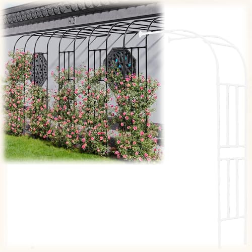 Arco de jardín de media esquina de metal, enrejado resistente para plantas trepadoras, pérgola grande color crema para bodas, césped y decoración de patio (largo 150 x ancho)
