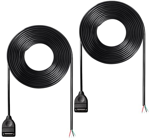 KUOQIY 2 Pezzi 2m USB-A Femmina 4 Pin Filo Nudo, 22AWG USB 2.0 Femmina Spina 4pin Filo DIY Pigtail Cavo di Alimentazione, per Apparecchiature Installato