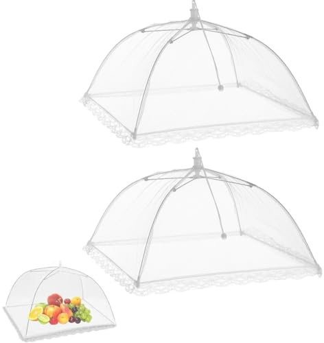 ZHAOYCSH 2 Pezzi Copertine per Alimenti Pieghevoli in Rete Protettiva Anti-Insetti, 32x32 cm (12 Pollici) - Coperchi per Frutta, Verdura, Piatti da Picnic e Barbecue, Design a Ombrello, Colore Bianco