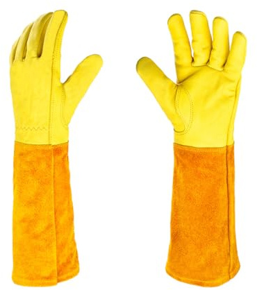 WAONIQ 1 Paar lange Gartenhandschuhe, Lederhandschuhe für den Garten, Größe L, stichfester Handschuh zum Beschneiden von Rosen, Kakteen und Rosenblüten