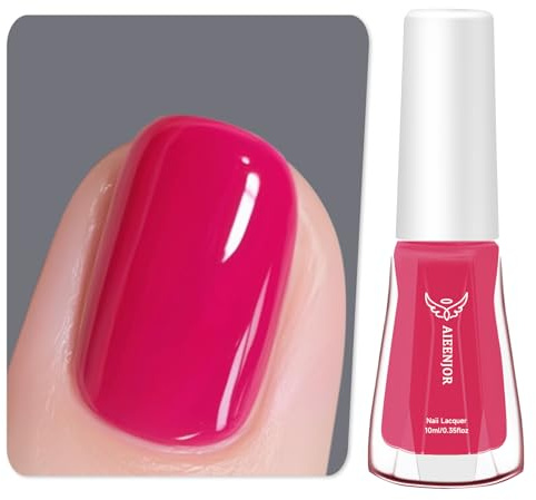 Aieenjor Nagellack Hot Pink, 10ml, Glänzend Schnelltrocknend, Langanhaltend, für DIY Nail Art Maniküre (Rosa, Neon Pink)