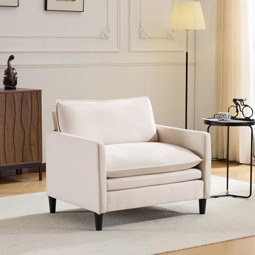Fiximaster Sillón de salón, cómodo sillón de salón con asiento grande y cojín de respaldo, moderno sillón de relajación/sillón tapizado para salón y dormitorio, soporta hasta 136 kg, color beige