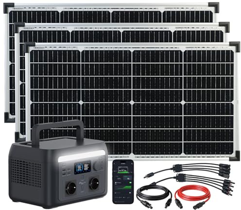 revolt Solar Power Station Sets: Tragbare Powerstation & Solargenerator 512 Wh, USV, App, 3X 60-W-Panel (Solar Speichersysteme, PV Speicherbatterien, Speicher)