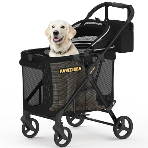 PAWZIDEA Pet Stroller for Medium to Large Dogs, One-Hand Foldable,Low-Entry