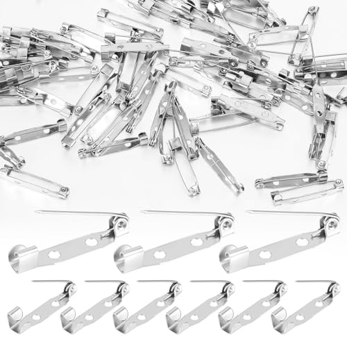 PRASACCO 60 Stycken Broschnålar, Nålar För Pyssel, Säkerhetsnålar Små, Brosch Stängning, Stift För Gör-Det-Själv, Silver (25 30 mm)