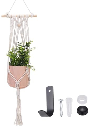 sourcing map Macrame Plant Hanger, 34 Inch Plant Hanger Indoor Outdoor Hanging Planter with Hook Tassels Decorative Crochet Cotton Rope for Home Decor Plants Pots,Wooden Bead Style Beige