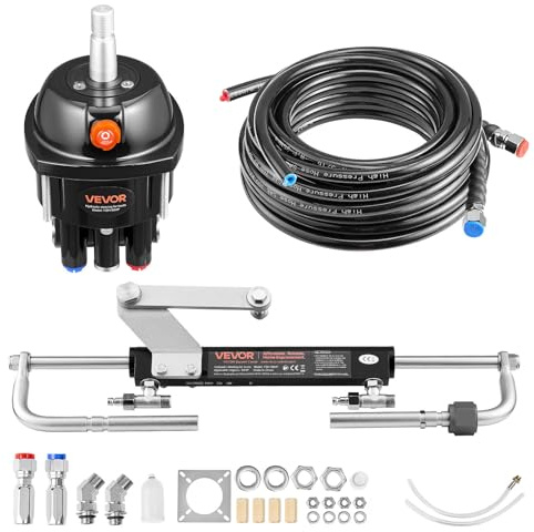 VEVOR Kit Direction Hydraulique Hors-bord 90 hp Système Direction Hydraulique Bateau pour Monomoteur Station Unique, avec Pompe Barre 6,9 MPa, Cylindre de Verrouillage Bidirectionnel, Flexibles 6 m