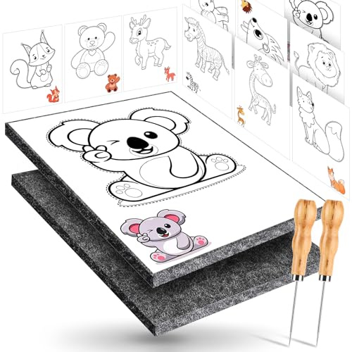 ITClosud Punteruolo per Carta Bambini Dai 4 Anni In Su, Kit Completo Di Aghi Con 2 Feltri, 2 Aghi e 10 Immagini Da Ricamo, Legno Tappetino Artigianato, Kit Artistico Per I Più Piccoli
